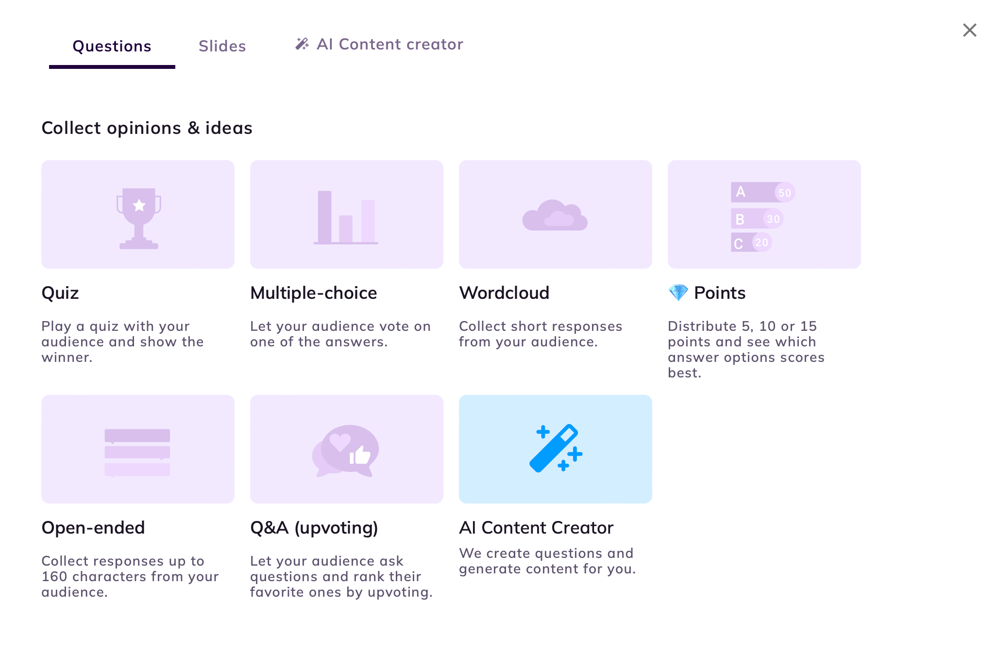 Các phần tử slide tương tác Sendsteps